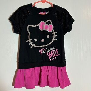 Kids Hello Kitty Sequin Sleeve‎ tunic Dress Black Pink "You Make Me Smile"